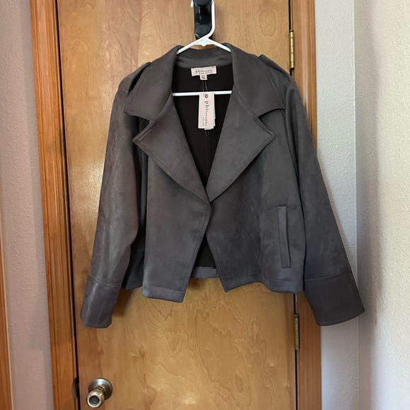 Philosophy Jackets & Blazers - 1X Philosophy Gray Blazer Soft Faux Leather Suit Jacket